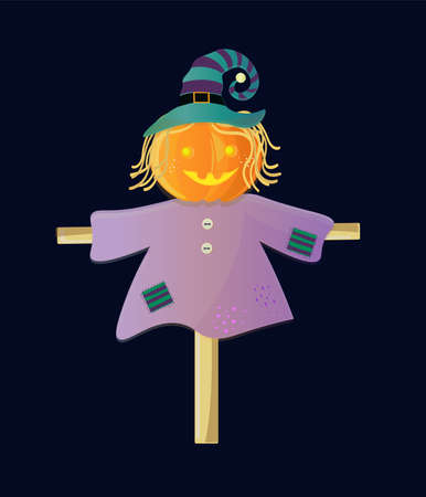 Halloween scarecrow made of pumpkin wearing witch hat and a shirt. Vector illustration.のイラスト素材