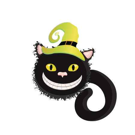 Halloween black cat wearing a hat. Cartoon style.のイラスト素材