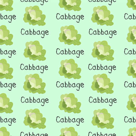 Seamless pattern with heads of cabbage and lettering.のイラスト素材