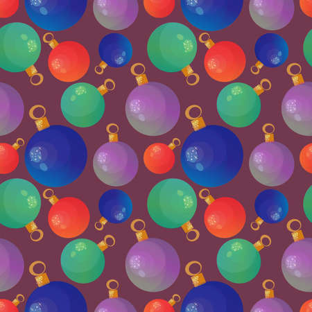 Christmas baubles seamless pattern. Green, red, blue and violet decorations.