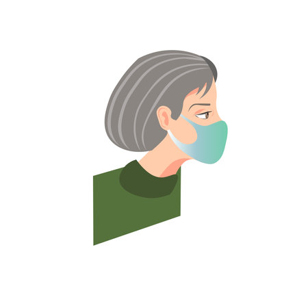 Aged woman wearing medical mask isolated on white background.のイラスト素材