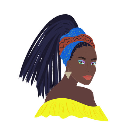 African woman with bright makeup and dreadlocks. Abstract portrait.のイラスト素材