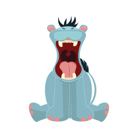 Roaring hippo isolated on white background. Cartoon illustration.のイラスト素材