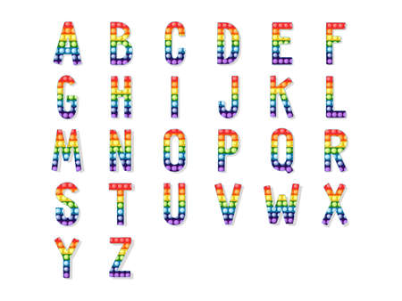 Pop it fidget toy rainbow colors full alphabet. Vector set.のイラスト素材
