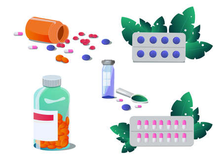Set of vector pills and capsules.のイラスト素材