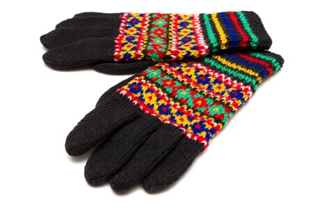 Handmade multicoloured gloves with old russian pattern