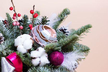 Christmas bouquet with fir tree and dried flowersの写真素材
