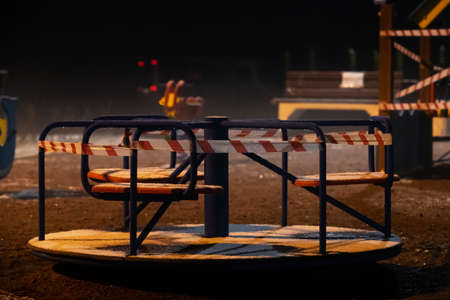 Closed playground because of coronavirus outbreak at night, Leningradskaya oblast, Yanino-1, Russia, 11.04.2020のeditorial素材