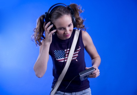 Girl listening music.の写真素材