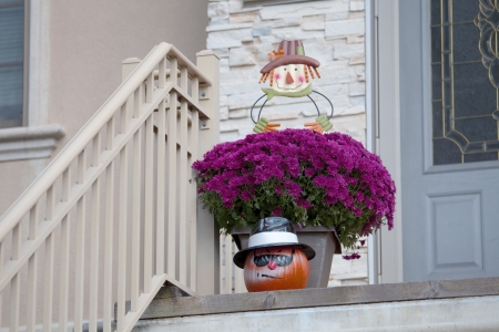 Decoration of house porch for Halloween and Thanksgiving days の写真素材