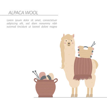 The template with an alpaca image and text in a flat style vector.のイラスト素材