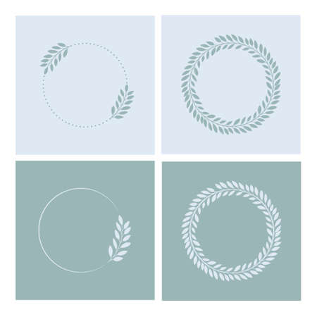 Set of wreaths on colored backgrounds. Round frame made of the twigs.のイラスト素材