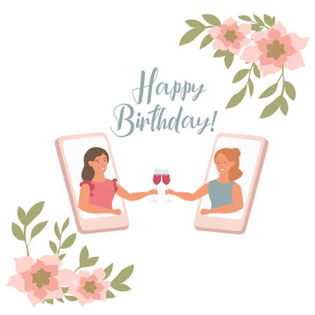 The vector card of a virtual birthday party during quarantine.のイラスト素材