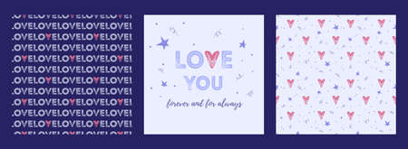 Set of greeting card and patterns for Valentines day or birthday.のイラスト素材
