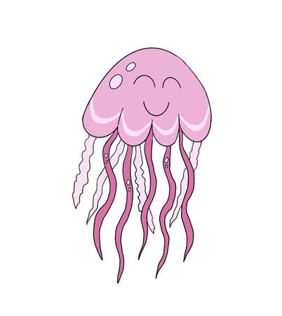 jellyfish pink illustration on a white background, characterの写真素材