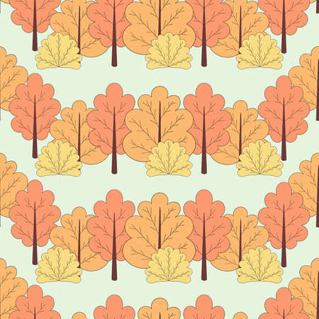 seamless pattern of autumn trees and bushes of yellow and orange colorの写真素材