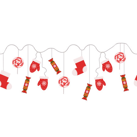 pattern christmas sock and mittens and lollipop and candyの写真素材