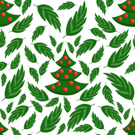 pattern Christmas tree with red balls and green leavesの写真素材