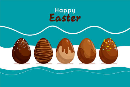 Greeting card with Easter eggs with different textures in the meadow. Spring holiday. Vector illustration.のイラスト素材