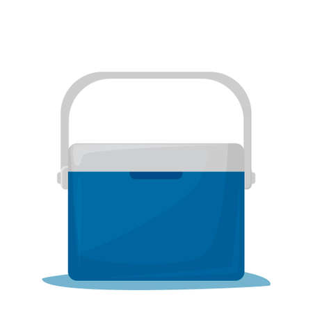 Vector portable refrigerator, fridge with ice or freezer isolated on white background, flat cartoon style. Vector illustrationのイラスト素材