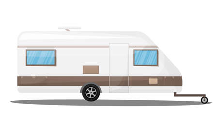 ourism transport recreational vehicle, mobile home, transportation Travel car icons. Isolated camping trailer, automobile vector illustration .のイラスト素材