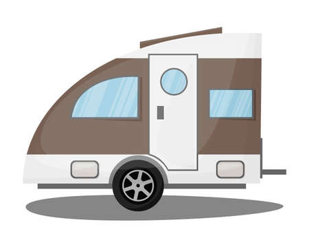 ourism transport recreational vehicle, mobile home, transportation Travel car icons. Isolated camping trailer, automobile vector illustration .のイラスト素材