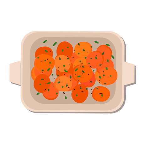 Cooked sweet potatoes. Thanksgiving Day. Traditional food. Baked batat with spices and seasonings. Vector illustration isolated on white background. Vector illustrationのイラスト素材