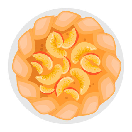 Cooked pie. Thanksgiving Day. Traditional food. Baked pie with berries and dough garnish. Vector illustration isolated on white background. Vector illustrationのイラスト素材