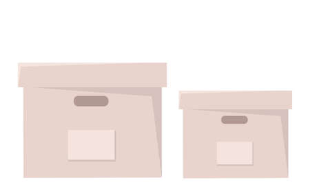 Boxes for various items. For study, bathroom, bedroom or wardrobe. Storage of things isolated on white background. Interior items, vector flat style illustration.のイラスト素材