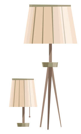 Two lamps for the interior. Tabletop and floor standing isolated on white background. Interior items, vector flat style illustration.のイラスト素材