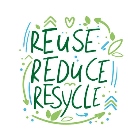 reduce reuse recycle lettering. Vector illustrationのイラスト素材