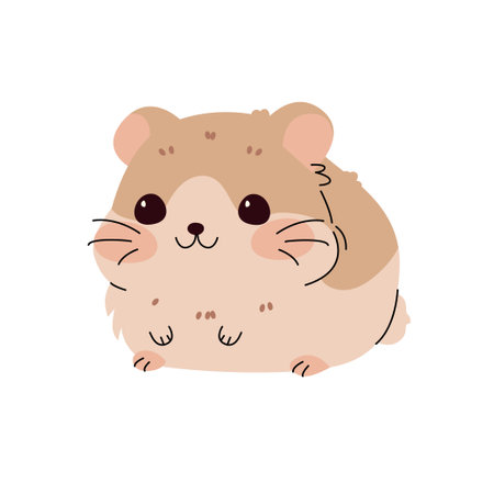 Adorable flat illustration of a chubby brown hamster with round cheeks and tiny paws. Perfect for pet themed designs, childrens materials, and cute character collections. Vector illustrationのイラスト素材
