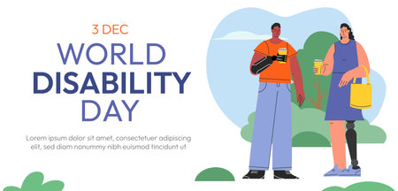 Web banner concept for World Disability day. People with Disability, International Day of Persons with Disabilities.Diversity and Inclusion. Flat vector illustration. Vector illustrationのイラスト素材