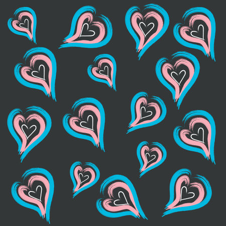 Heart Multicolored. Valentine Day. Beautiful Greeting. Card Three Hearts. One Grunge Background....
