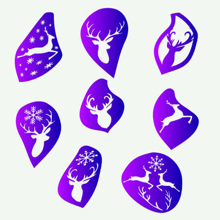 Decoration templates New Years and Christmas. Deer on a background of gadient. Transition from pink to blue. For decorating stories, textiles, advertising, internet. Illustration, vector.のイラスト素材