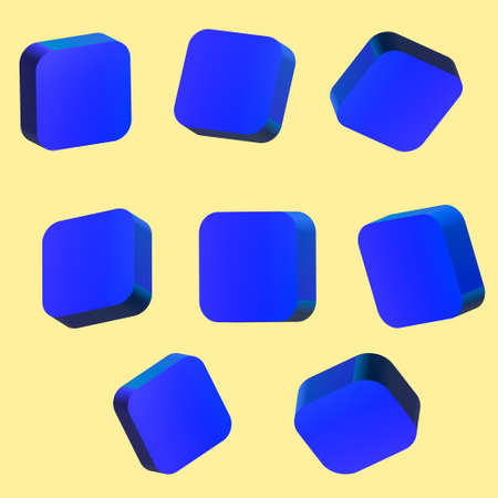 Set 3D of button blue and light blue cubes, squares, isolated. 3d buttons, for sites, internet, pages. Different light, perspective and angle. illustration. Isolated on gray background.の写真素材