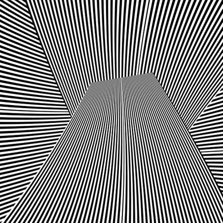 Black-white striped background. Design elements. Psychedelic. There are many stripes on curved sharp corners. Abstract vertical broken stripes on white isolated background. Creative art of the group.のイラスト素材