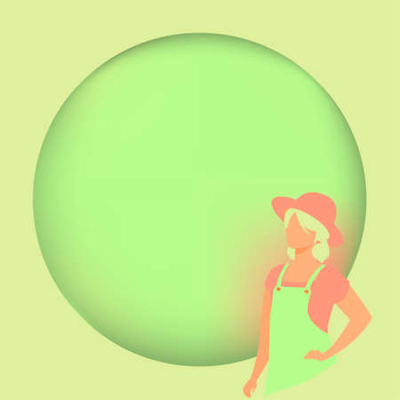 Woman advertises. Girl in a hat. Poster banner advertisement for an advertisement with a man. Woman in a hat. Banner layout illustration for website, store, internet page, school for women, cooking,のイラスト素材