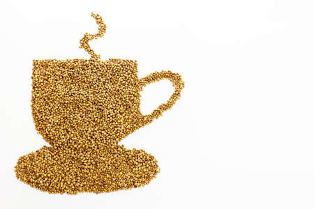 Buckwheat grain. White background. View from aboveの写真素材