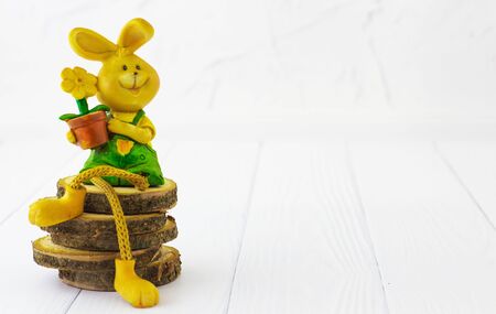 A figurine is a bunny. White background.の写真素材