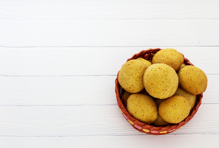 Honey cookies. White background. View from above.の写真素材