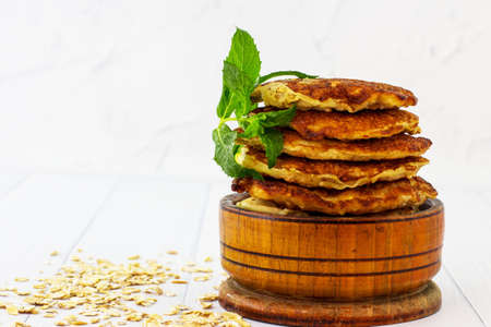 Crepes of oatmeal. White background.の写真素材
