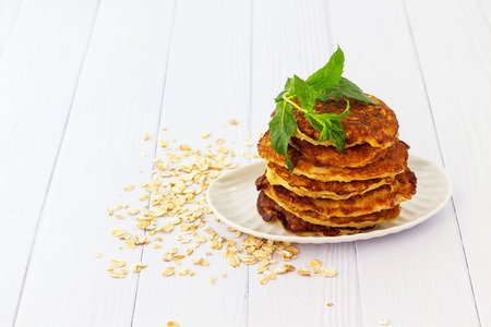 Crepes of oatmeal. White background.の写真素材
