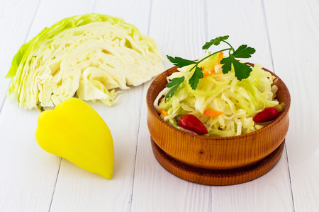 Pickled cabbage. White background.の写真素材