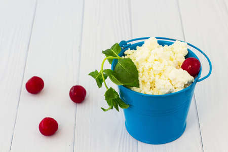 Cottage cheese on a white background.の写真素材