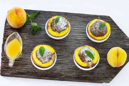 Peaches are baked. View from above.の写真素材