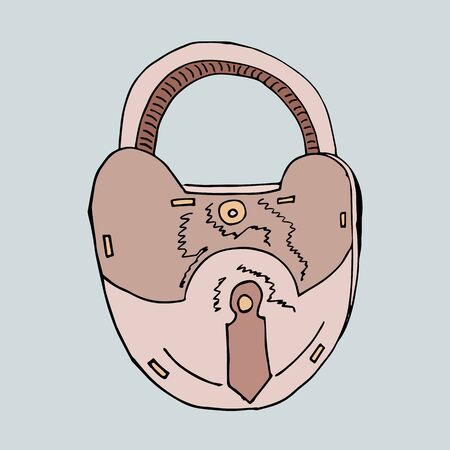 Doodle lock Security concept with padlock. on a blue backgroundのイラスト素材