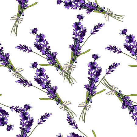 Pattern of lavender bouquets on a white backgroundのイラスト素材