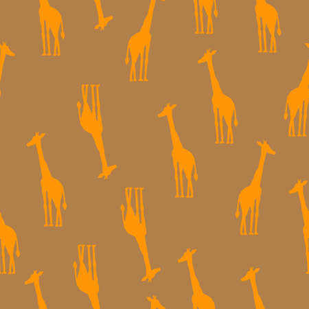 Pattern of giraffes on a beige background, Vector seamless colorful illustrationのイラスト素材