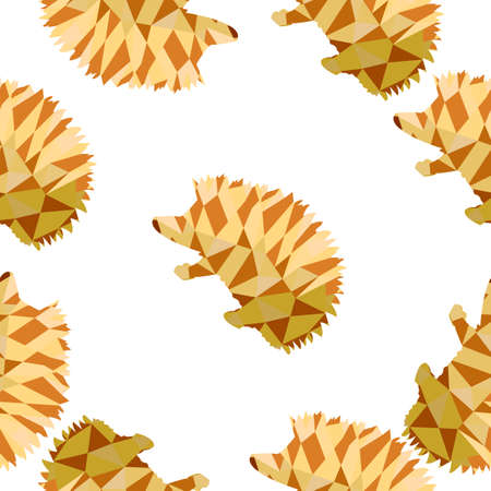 Endless low poly pattern of yellow, brown hedgehogsのイラスト素材